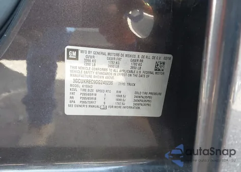 2016 Chevrolet Silverado 1500 2Lt z USA, uszkodzony, nr VIN 3GCUKREC9GG240236